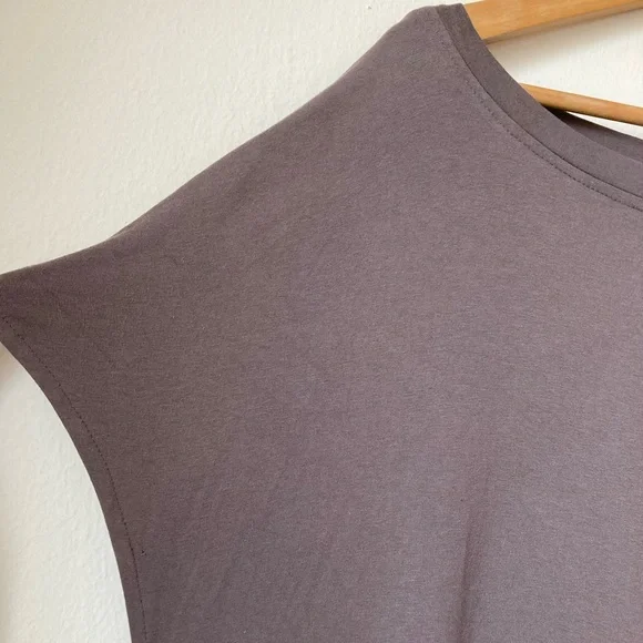 Kedem Sasson Taupe Grey Long Maxi Dress Stretch Jersey Short Sleeve One Size - Picture 9 of 16